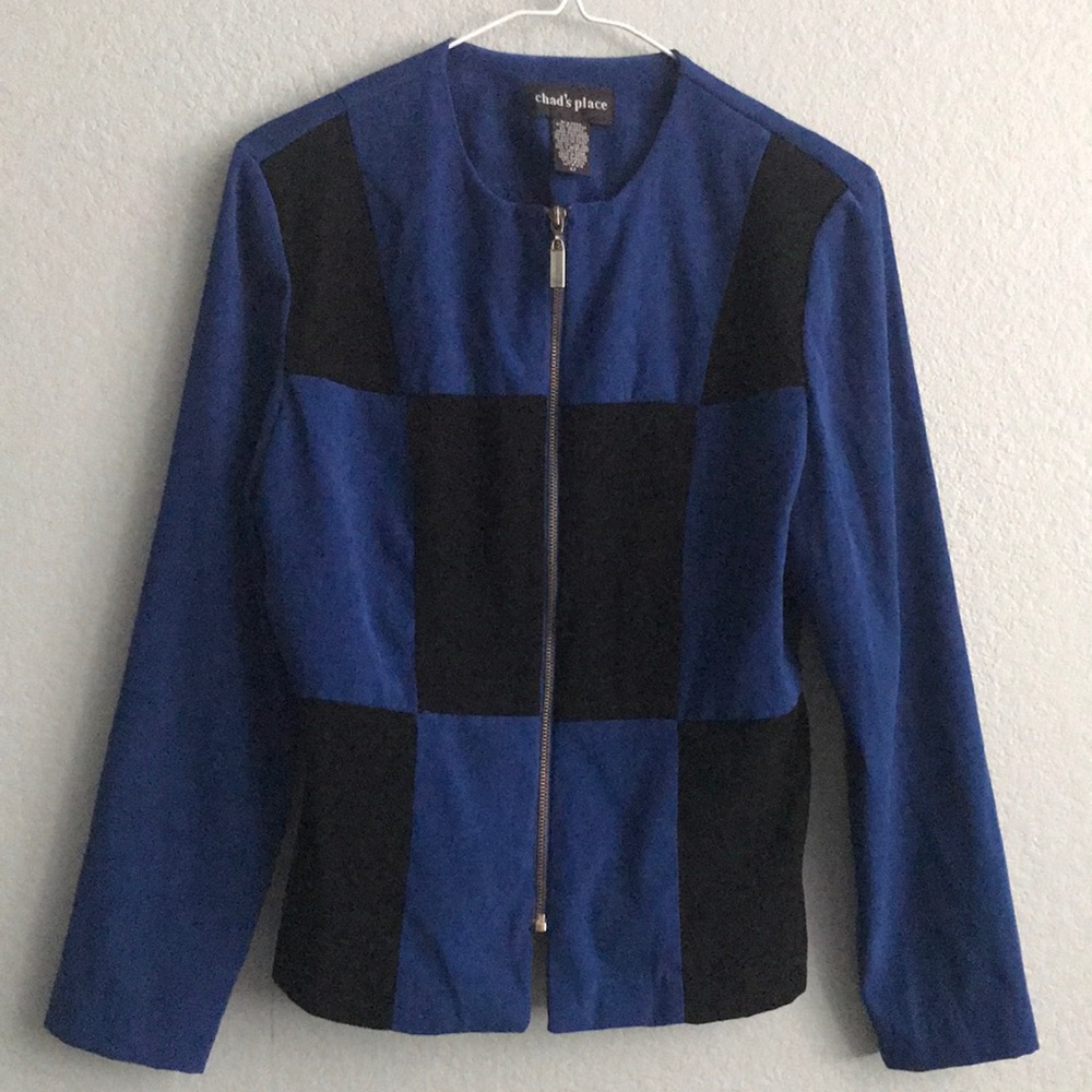 Chads Place 6P Petite Blazer Blue Black Zipper